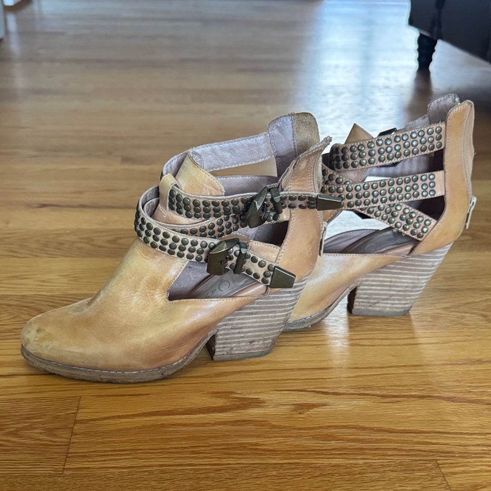 Jeffrey Campbell Tan Leather Studded Cutout Booties